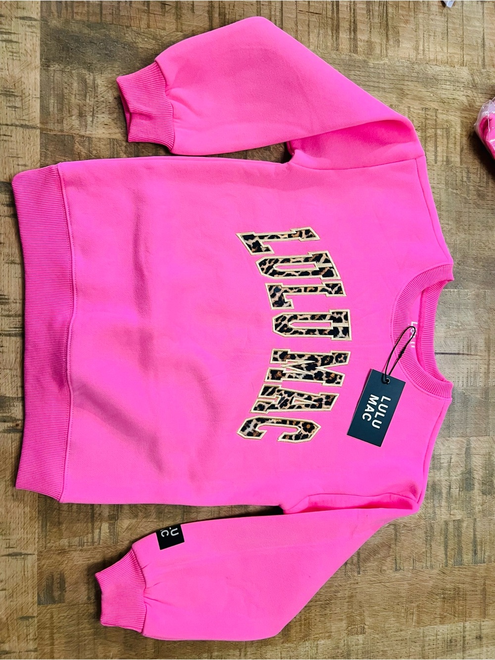 Lulu Mac, Youth small Girls' Pink Graphic Sweatshirt with Leopard Print